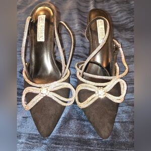 Black Heels with Rhinestone Bow